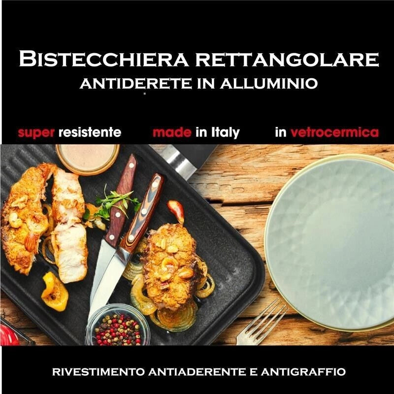 MA MAISON BISTECCHIERA LINEA ALESSIA 29X19 CM RETTANGOLARE ANTIADERENTE E ANTIGRAFFIO IN ALLUMINIO