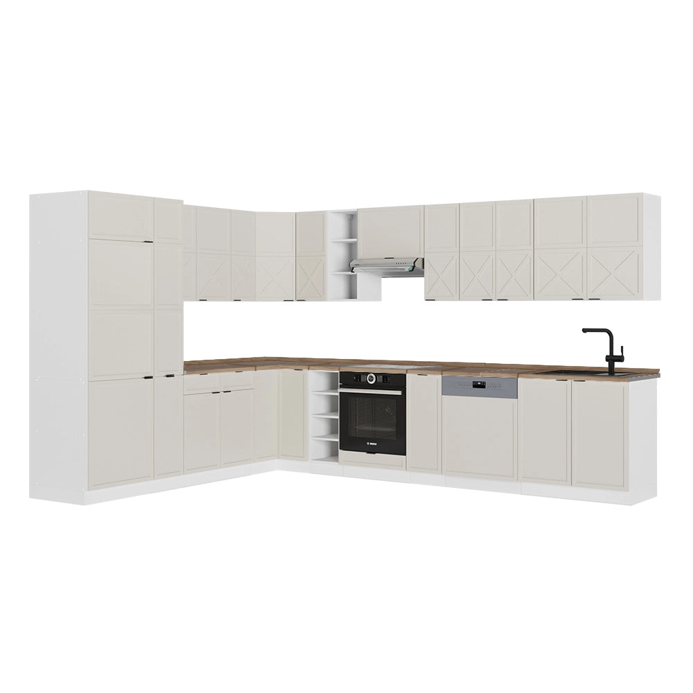 Cucina angolare completa Fame-Line GrigioBeige/Bianco 347 x 60 cm, PL Rovere Vicco