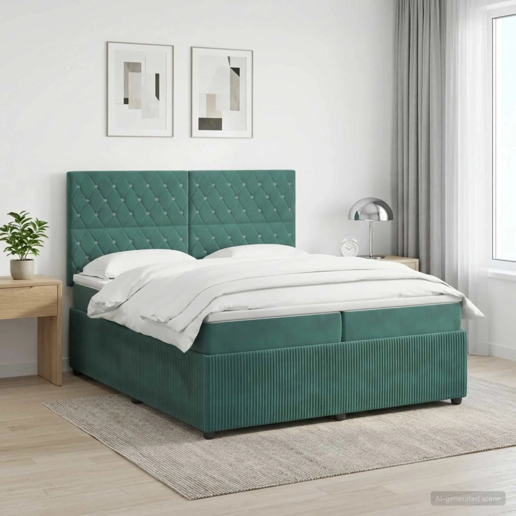 Letto Box Spring LED con Materasso Verde Scuro 200 x 200 cm 3456134