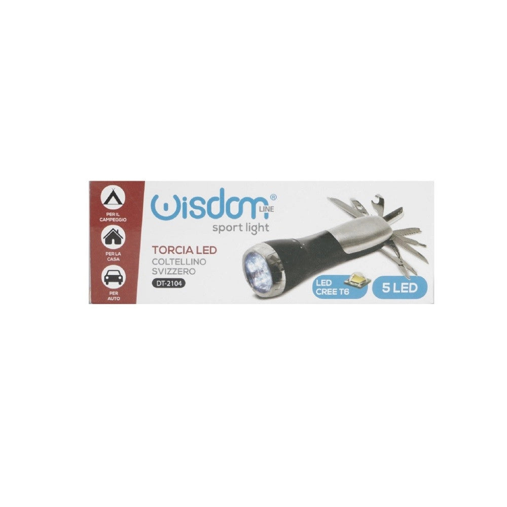 Trade Shop - Torcia Led Cree T6 5 Led Ricaricabile Con Coltellino Svizzero Campeggio Dt-2104 -