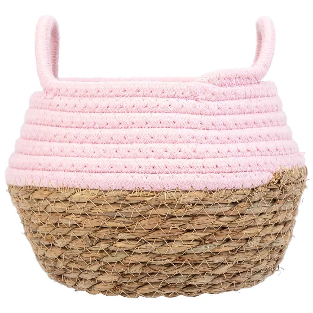 Cesto in fibra naturale e cotone rosa d18x13/16,5h
