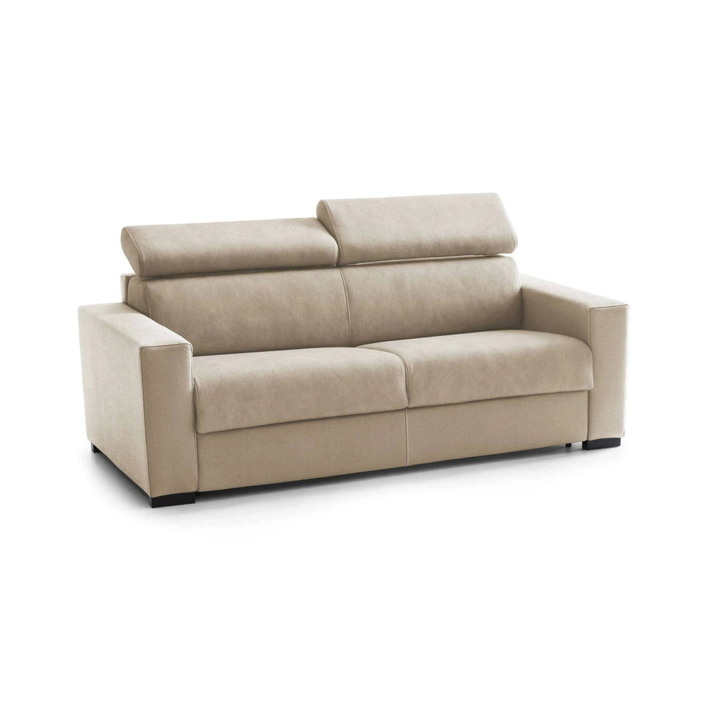 Divano fisso Vigolana, Divano a 3 posti, Made in Italy, SofÒ  Soggiorno, in tessuto imbottito, con poggiatesta regolabili e Braccioli slim, cm 200x95h85, Beige