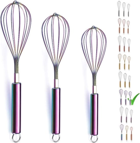 Set di 3 gardini in acciaio inossidabile, 8 pollici, 10 pollici, 12 pollici, garde arcobaleno con trattamento Titian, garde colorate, martello, set di gardini a filo per cucina (lotto di 3)