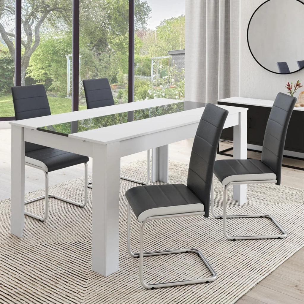 IDMarket - Set di 4 sedie da pranzo grigie con fascia bianca per la sala da pranzo MIA