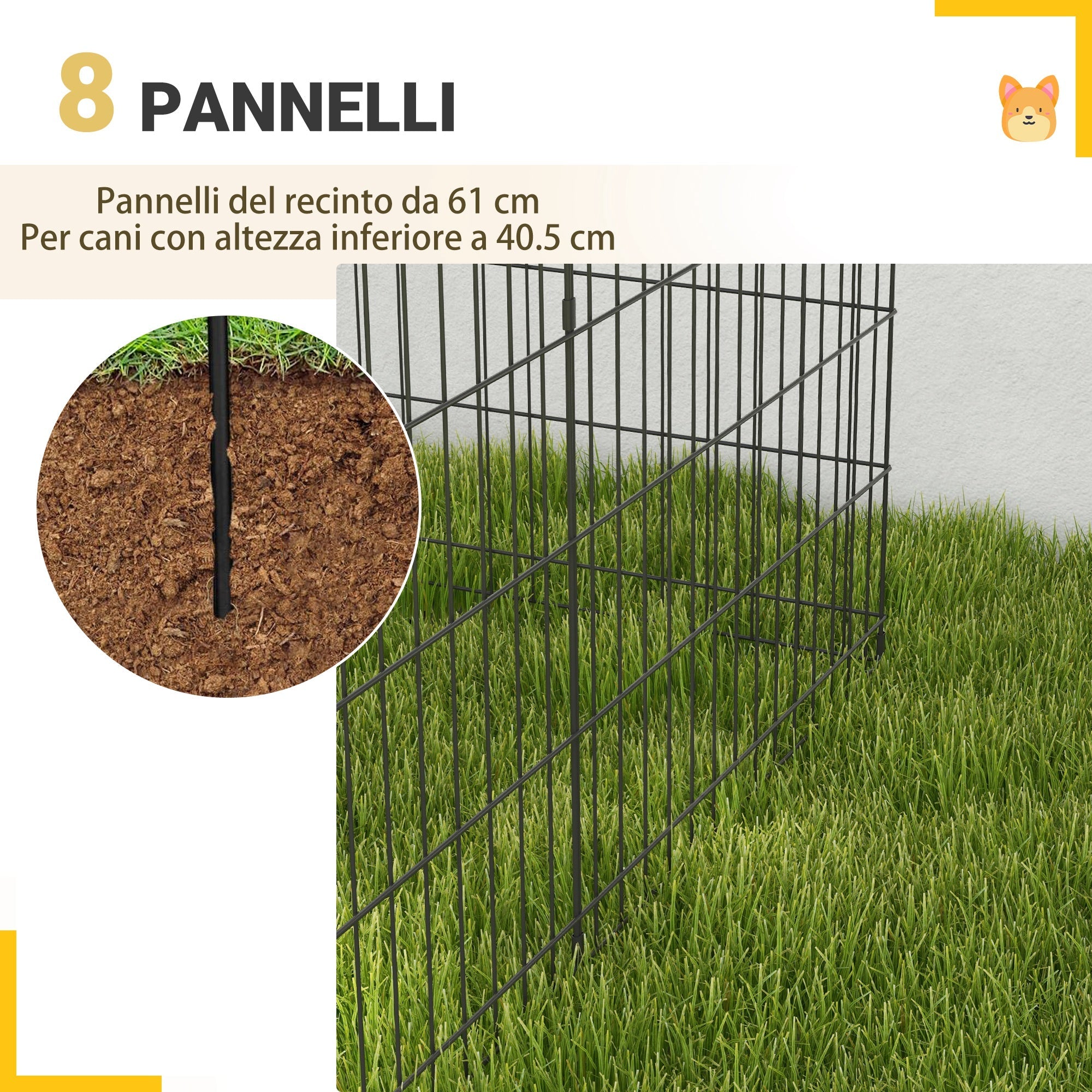 Recinto per Cani e Cuccioli Box per Animali da 8 Pezzi 76 x 61 cm  in Filo di Ferro Nero