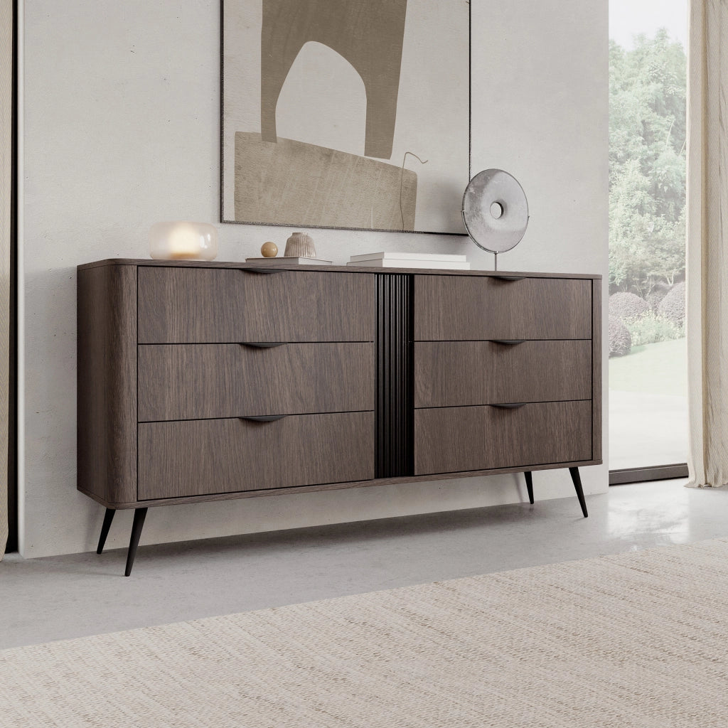 Madia Kaba, Credenza 6 Cassetti, 163x38x81h cm Marrone Noce