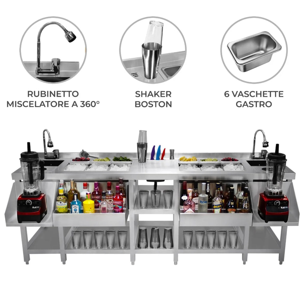 Stazione cocktail bar gemella Lavello per ghiaccio isolato in acciaio inox Risciacquo bicchieri