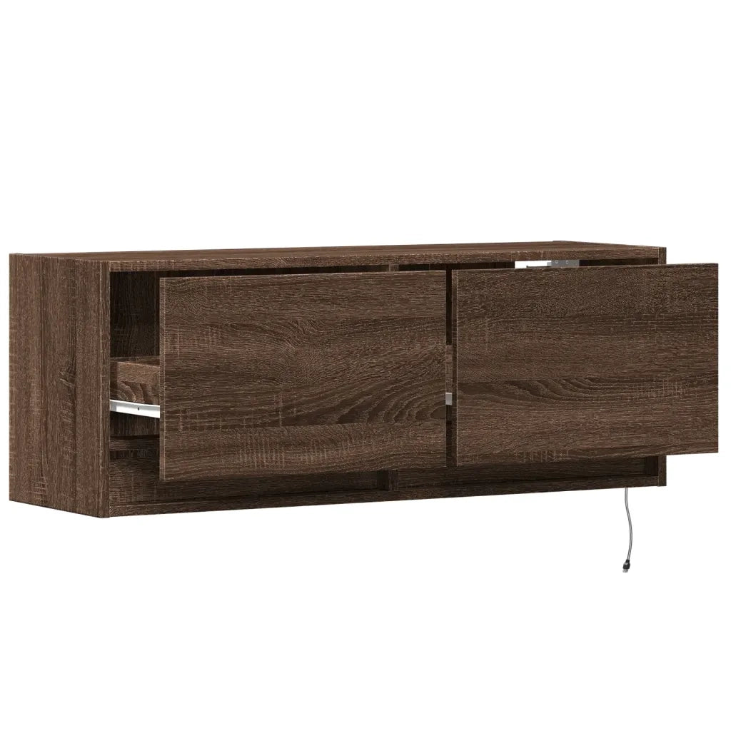 Mobile TV a Parete con Luci LED Rovere Marrone 100x31x35 cm 852368