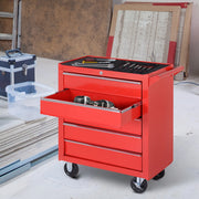 Carrello portautensili mobile con 7 cassetti, chiudibile, in acciaio rosso, con ruote e tappetini EVA