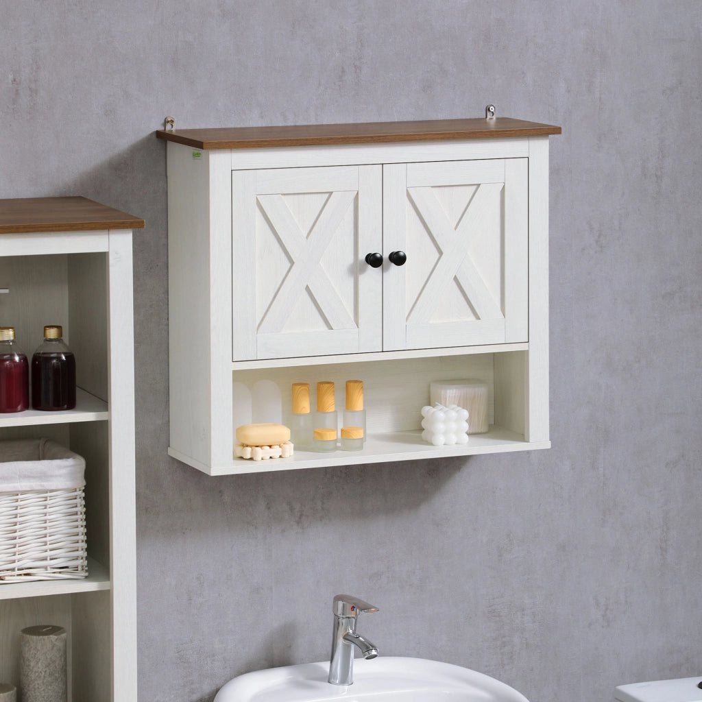 Armadietto da bagno sospeso con ante e ripiano ¨C zephmum ¨C bianco 60x19.5x52.5 cm