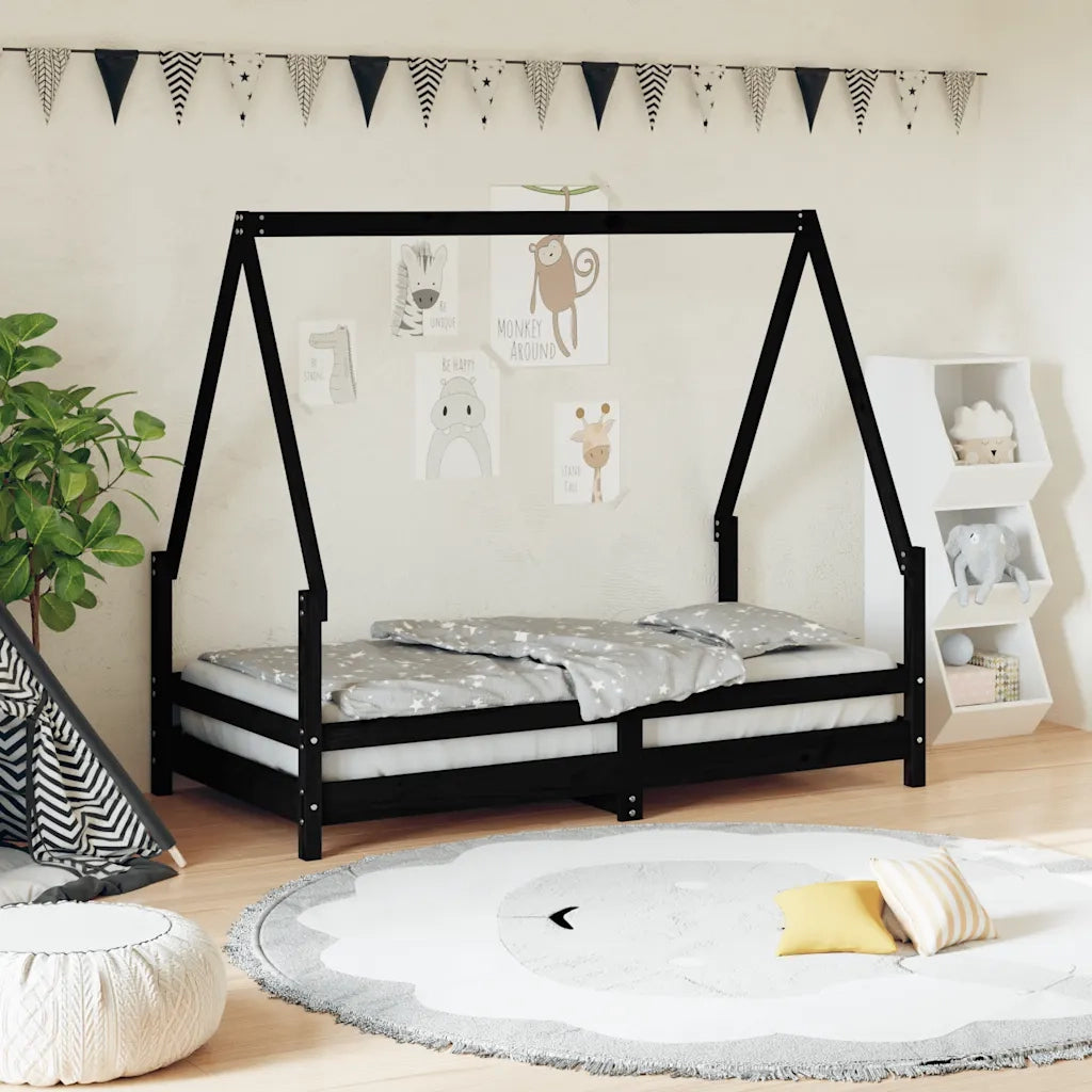 Giroletto per Bambini | Letto Infantile | Lettino Nero 80x160 cm in Legno Massello di Pino