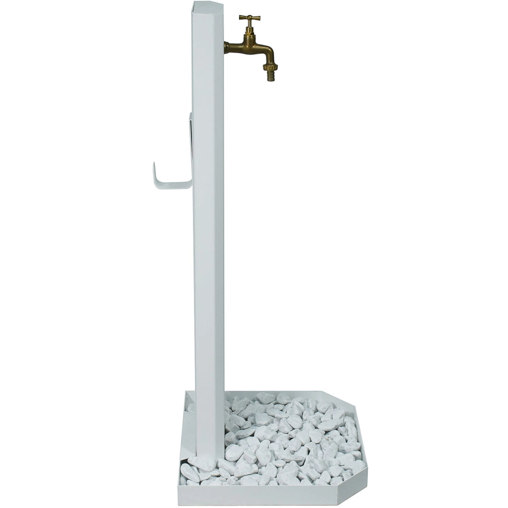 Fontana da Giardino con Rubinetto in Ottone e Base con Ciottoli 40x40x100 cm in Acciaio Bianco