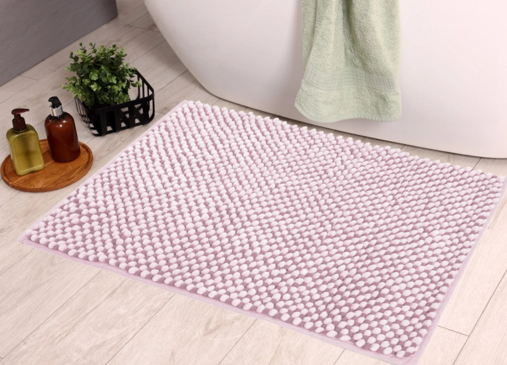 Tappeto Bagno Doccia Antiscivolo In Ciniglia Super Assorbente Modello Dots - 60x120 - Rosa