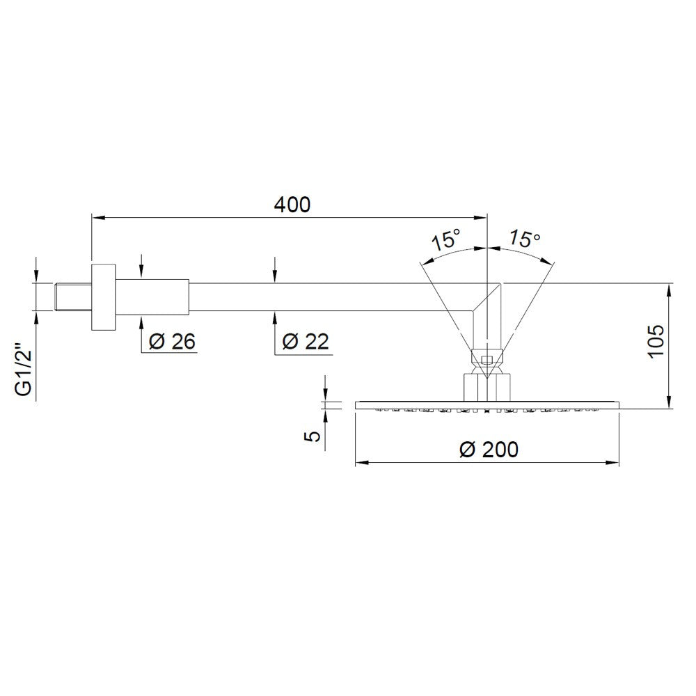 Completo braccio doccia ottone con soffione piatto tondo