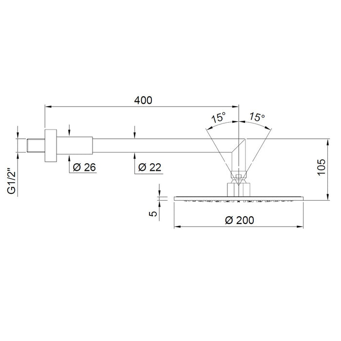 Completo braccio doccia ottone con soffione piatto tondo