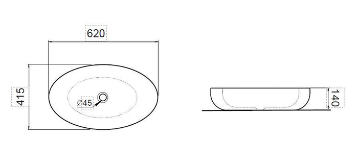 Lavabo in ceramica ovale da appoggio Sole