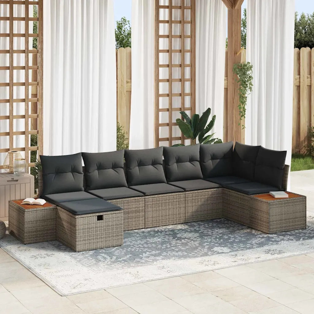 Set Divano da Giardino con cuscino 7 pcs Grigio polyrattan 3359641