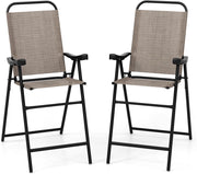 Set di 2 Sgabelli Pieghevoli da Bar per Giardino, Set di 2 Sedie Alte da Bar con Telaio in Metallo e Poggiapiedi, per Balcone, Giardino e Piscina, 56 x 76 x 112 cm (L x P x A)