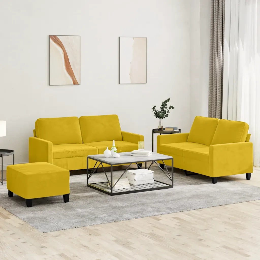 Set di Divani 3 pz con Cuscini giallo in Velluto 3201512