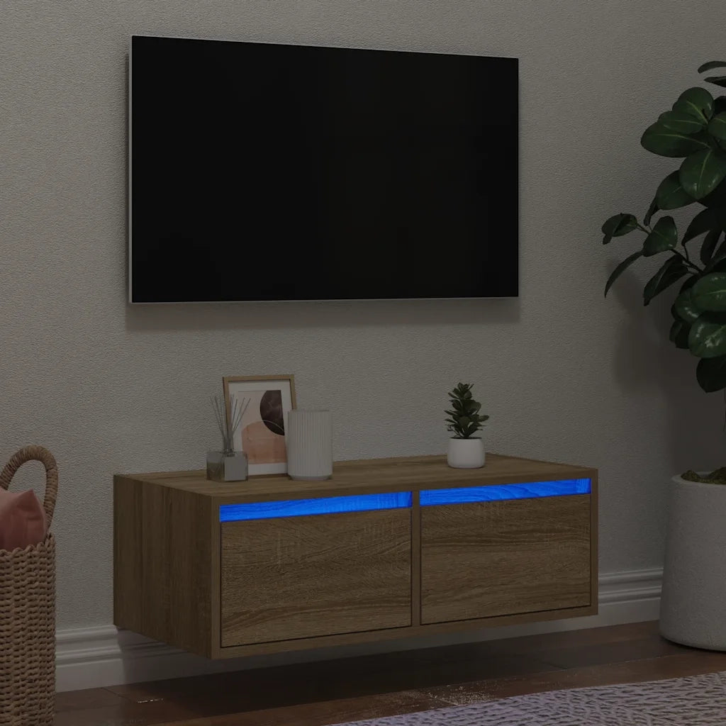 Mobile Porta TV con Luci LED Rovere Sonoma 75x35,5x25 cm