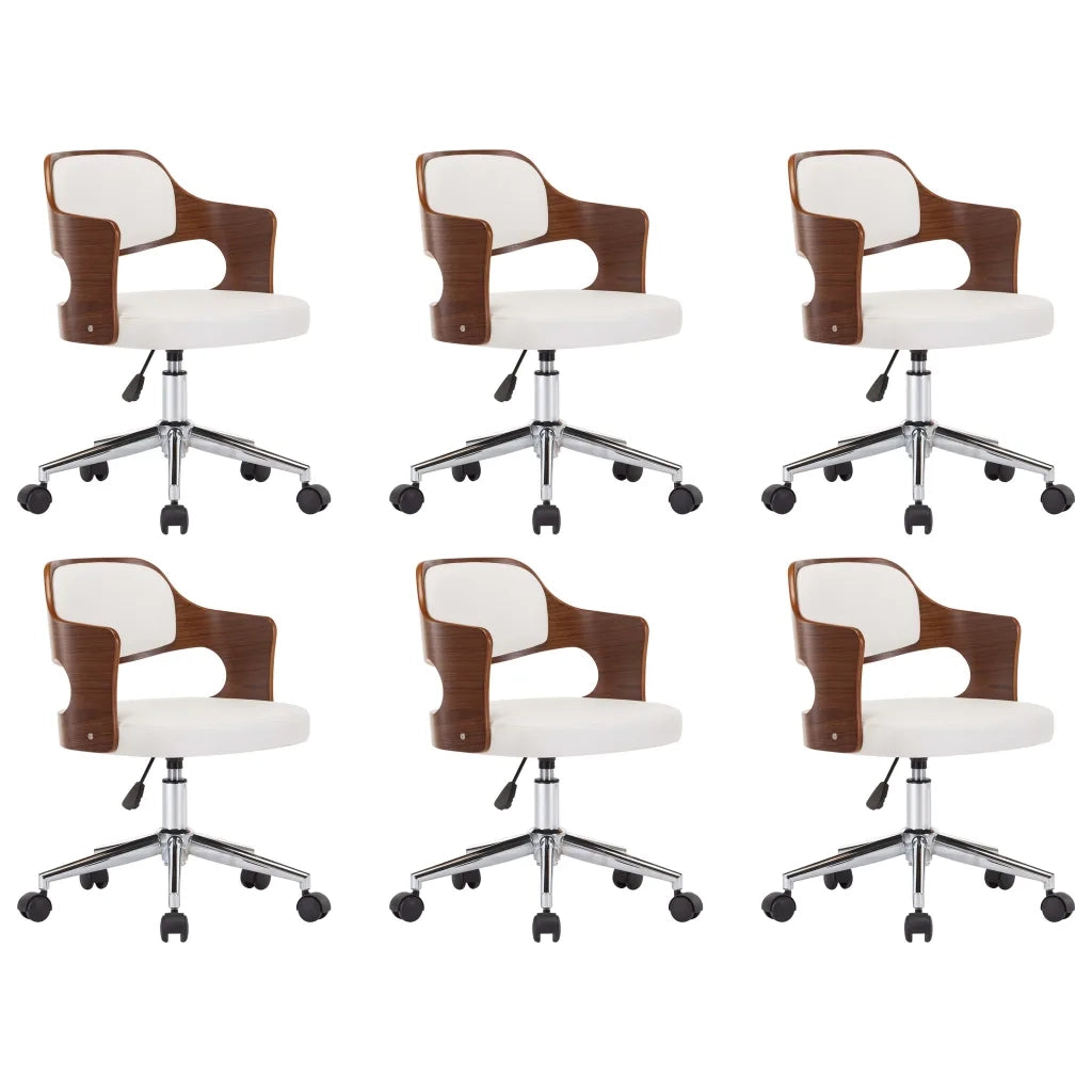 Sedie da Pranzo Girevoli 6 pz Bianche Legno Curvo e Similpelle 3054931