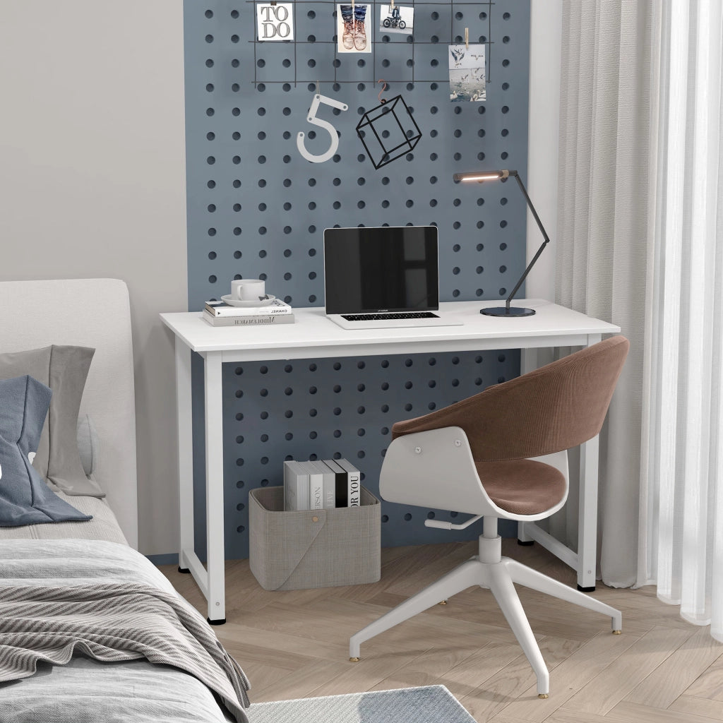 Scrivania per Computer con Piedini Regolabili in Truciolato e Acciaio, 120x60x76 cm, Bianco