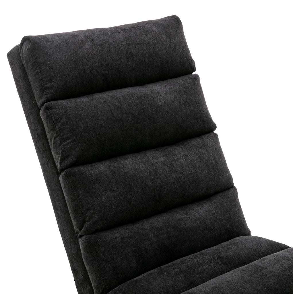 Poltrona chaise longue massaggiante fissa in lino nero con vibrazione e tasca laterale; 55x148x84 cm