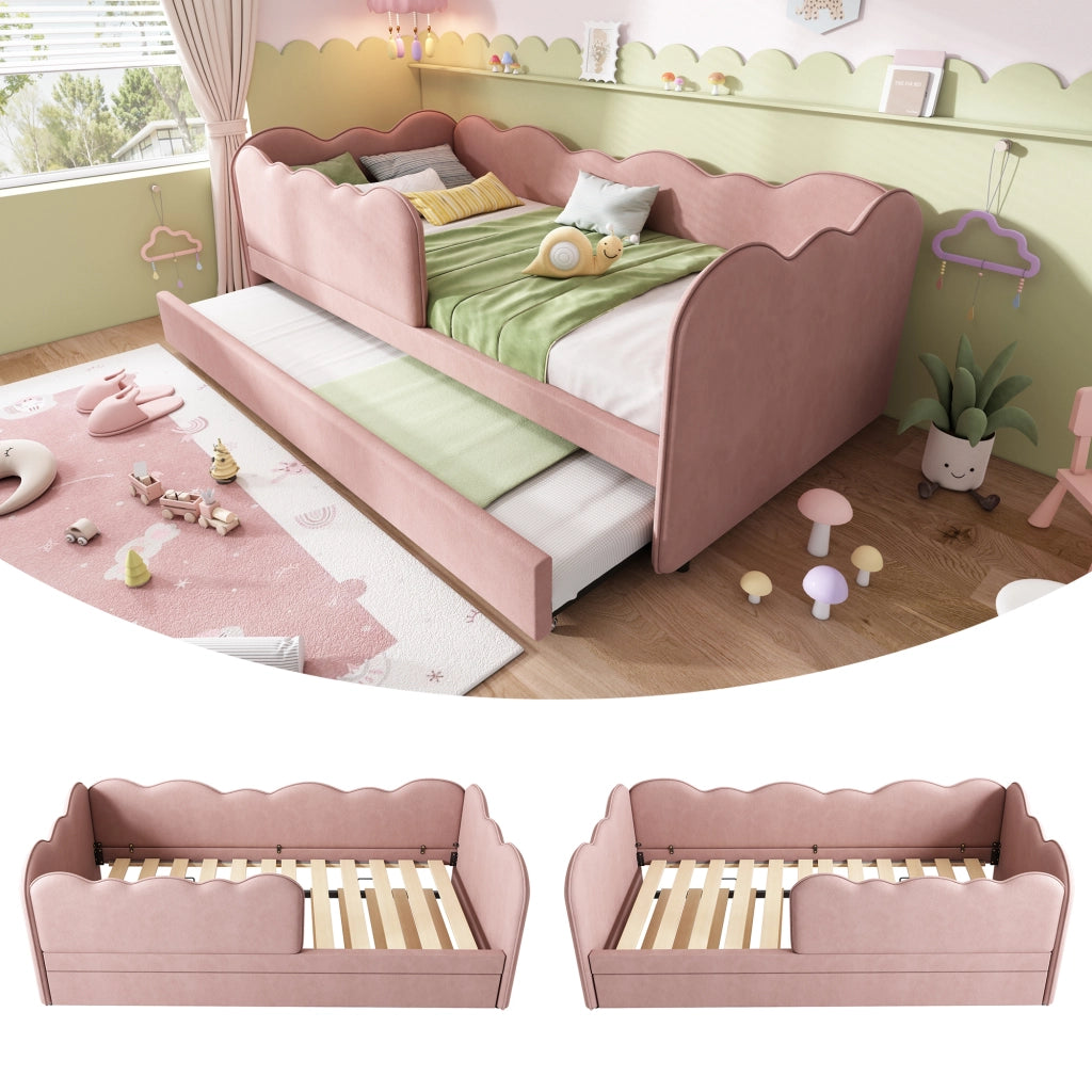LETTO estraibile 90 x 190 cm in velluto rosa, senza materasso