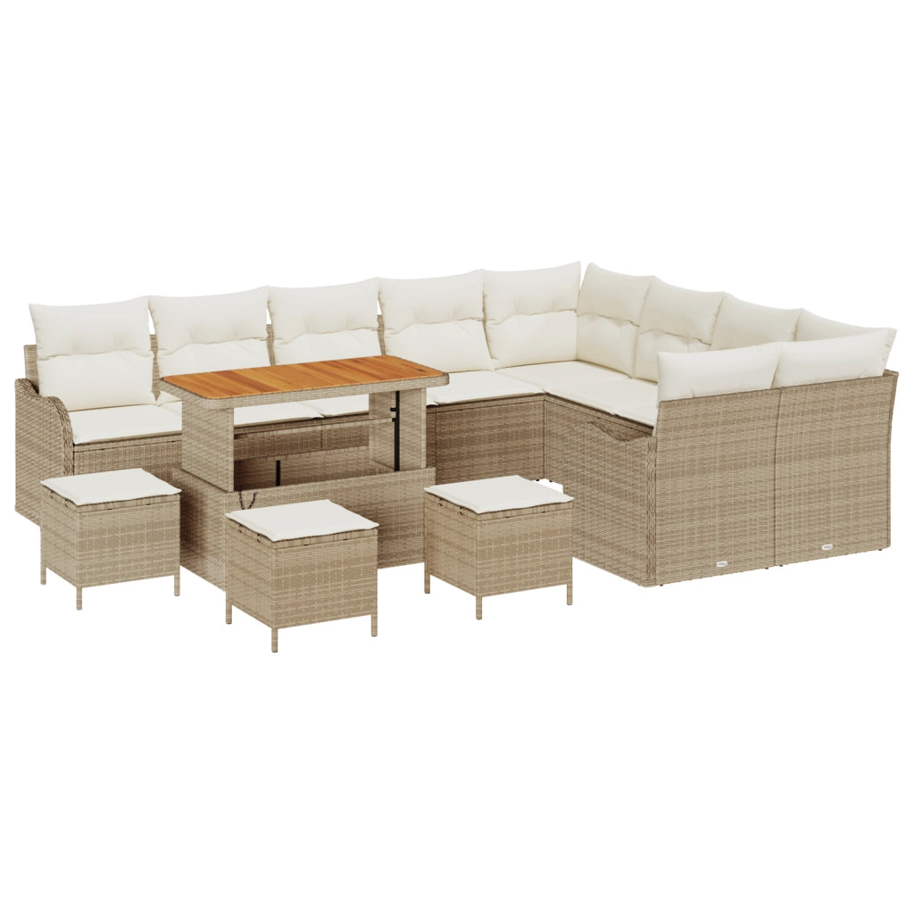 Set Divano da Giardino con Cuscini  da 13 Pezzi in Rattan Beige