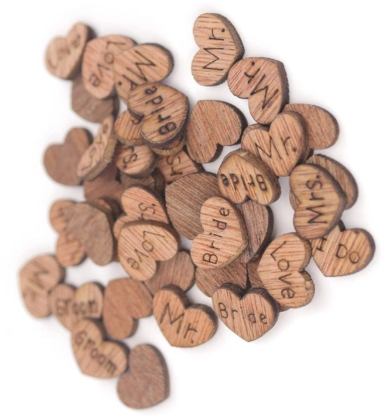 Decorazione da tavola 500 pezzi - Cuori in legno - Mix per matrimoni - 6 disegni - Decorazione per tavola - Dimensioni 1,4 cm largo, 1,2 cm alto - Decorazione per matrimoni