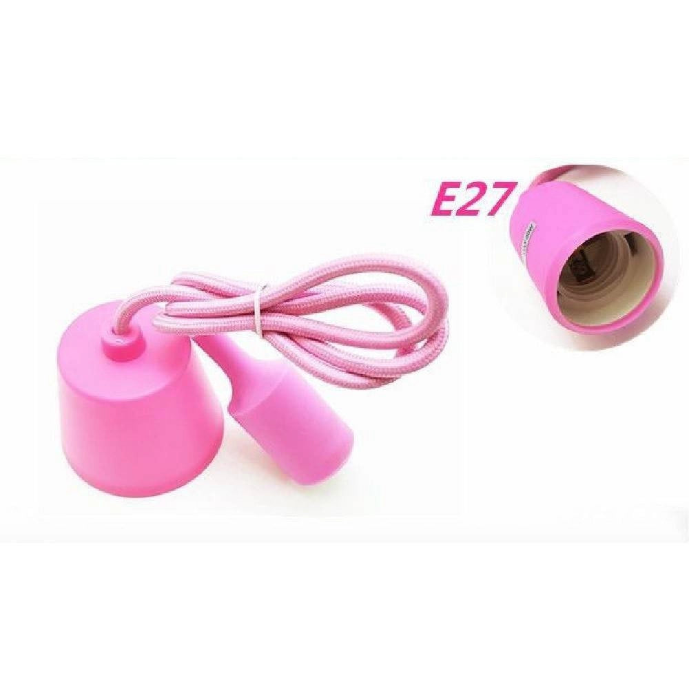 Trade Shop - Portalampada E27 A Sospensione Cavo Pendente Porta Lampada Soffitto Rosa E27-sa -