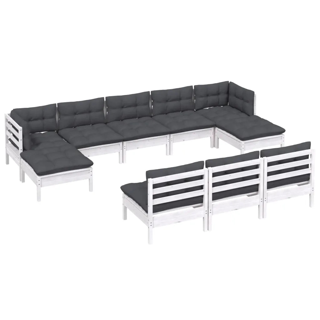 Set Divani da Giardino 10 pz con Cuscini Bianchi Legno di Pino cod mxl 53037