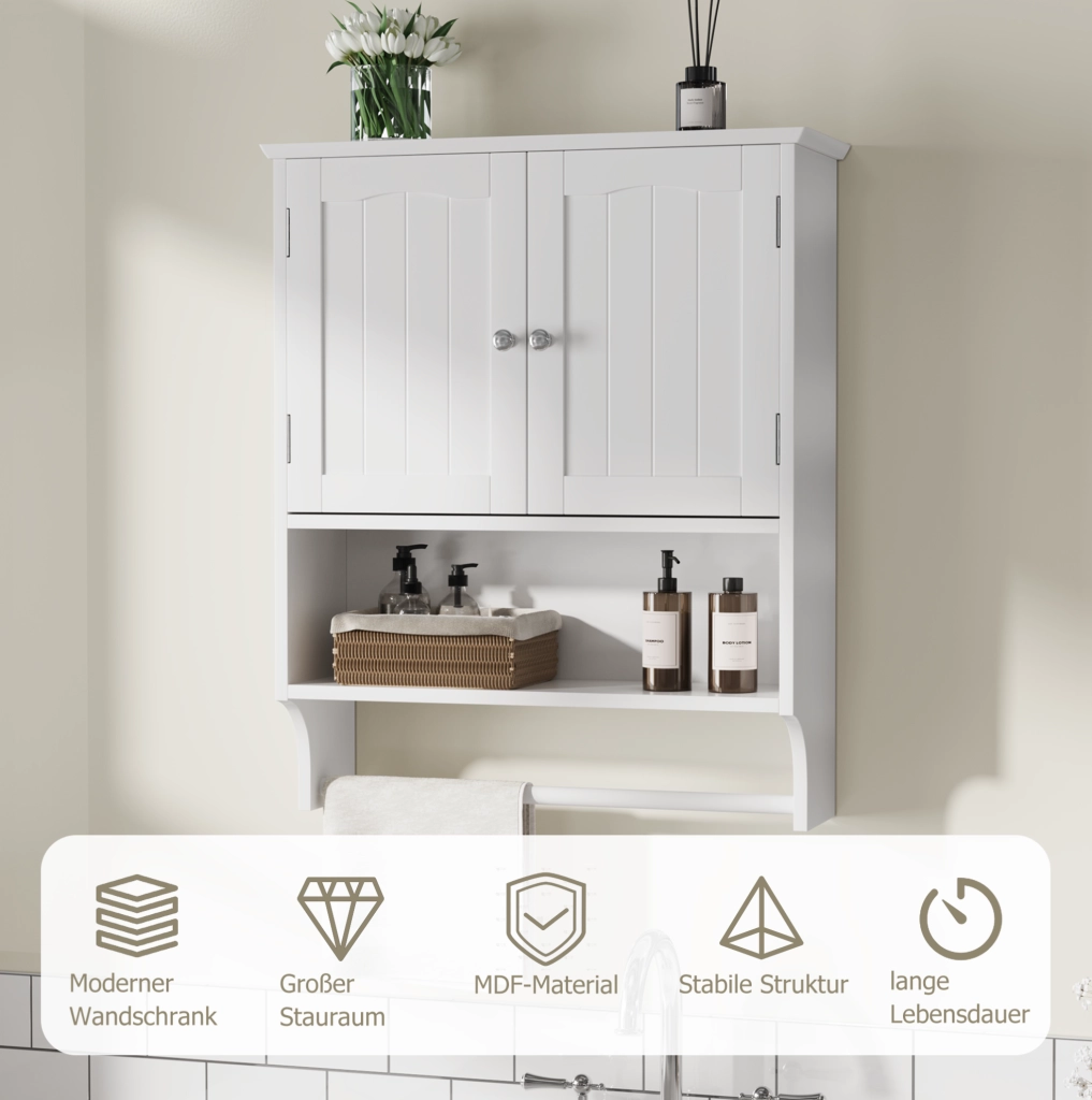 Mobile pensile bagno bianco in MDF con portasciugamani
