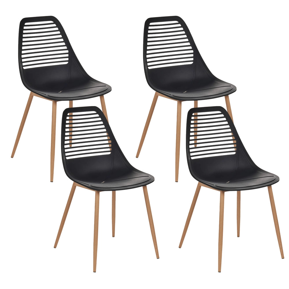 Set di 4 sedie da pranzo Seduta sintetica nera Gambe in metallo Seduta moderna semplice e minimalista