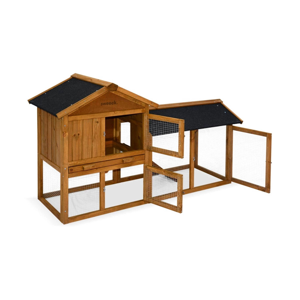 Conigliera in legno per conigli e roditori con recinto, 4 conigli,