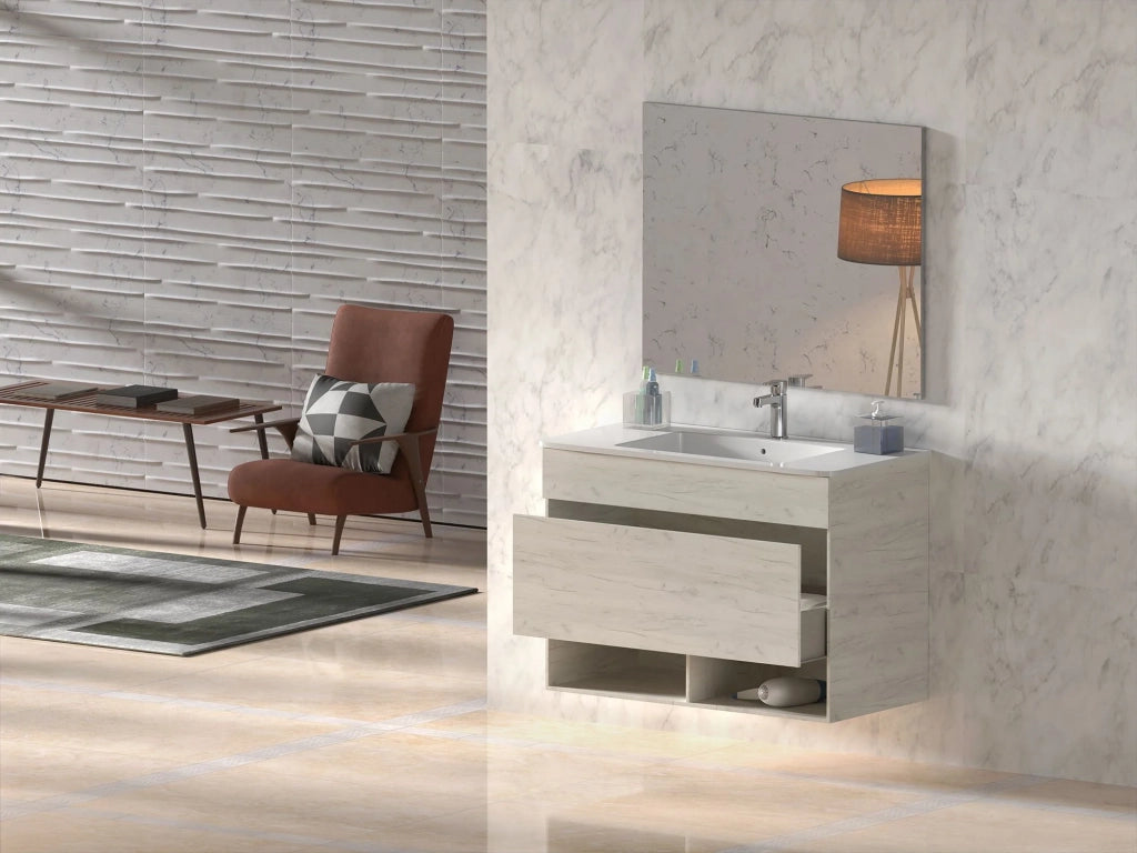 Mobile Bagno NEBARI Già Montato 1 cassetto, lavabo e specchio Grafite 70x45 cm