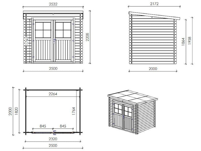 Box in legno Nina cm 250x200 abete grezzo non trattato Losa