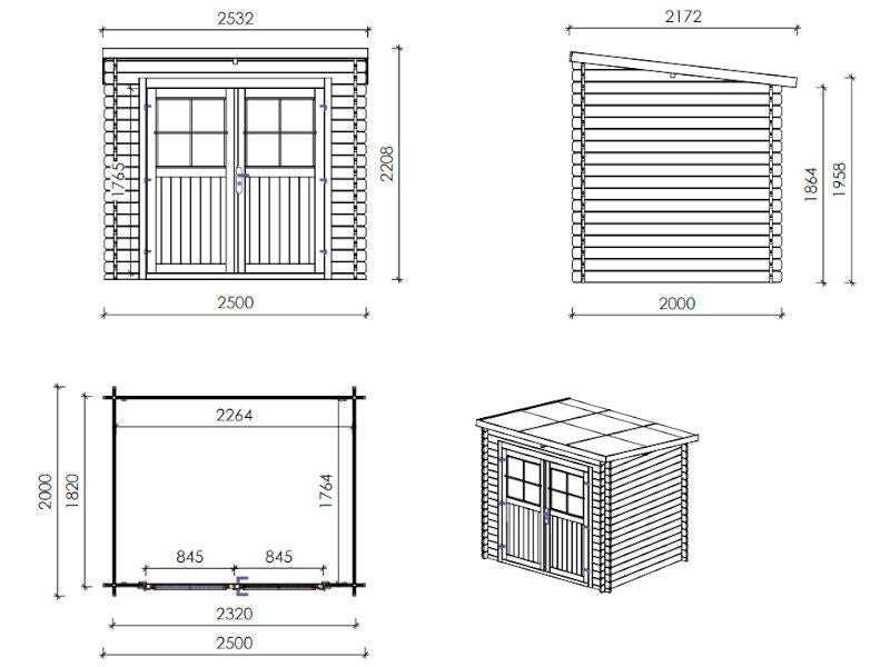 Box in legno Nina cm 250x200 abete grezzo non trattato Losa
