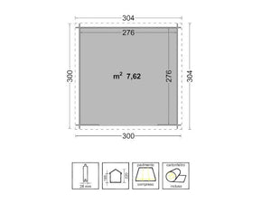 Casetta di legno Asia in abete grezzo non trattato cm300x300 Losa
