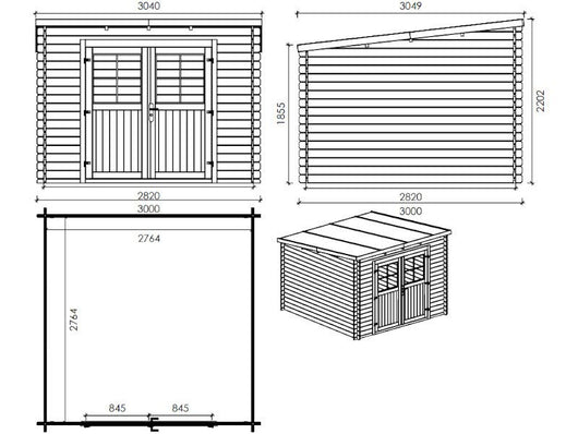 Casetta di legno Asia in abete grezzo non trattato cm300x300 Losa