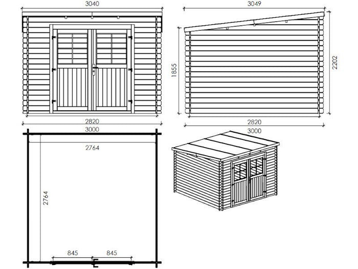 Casetta di legno Asia in abete grezzo non trattato cm300x300 Losa