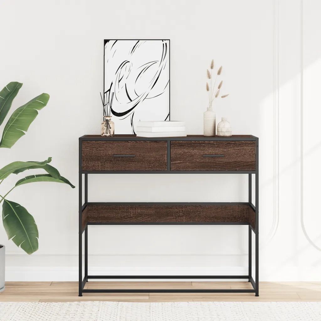 Tavolo Consolle | Tavolo d'Ingresso Rovere Marrone 90x35x80 cm Legno Multistrato