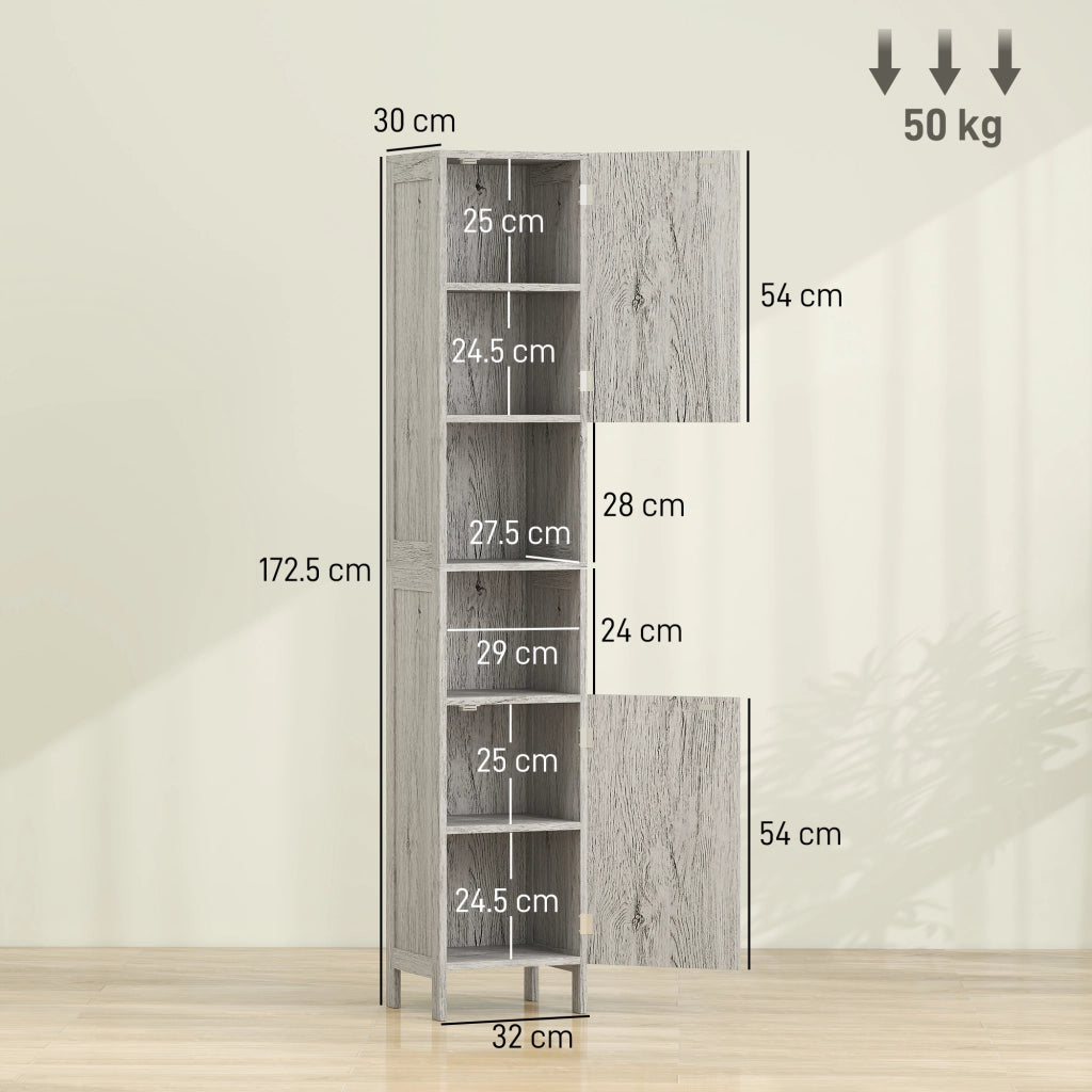 Colonna Bagno con 2 Armadietti e 2 Ripiani Aperti ¨C Minimal ¨C 30x32x172.5 cm Legno