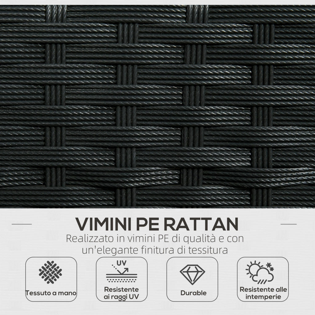 Set Salotto da Giardino Divano 2 Poltrone e Tavolino in Rattan PE Nero