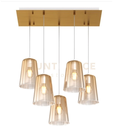 SOSPENSIONE OTTONE SAT. RETTANGOLARE 5 LUCI AMBRA 1164OS-S5 R-AM