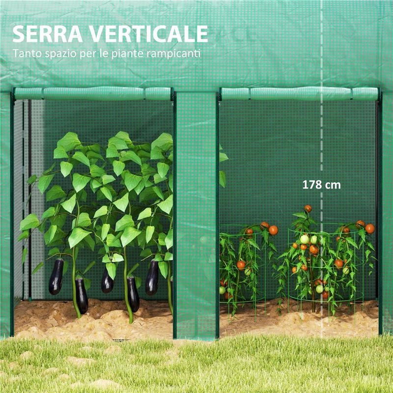 SERRA DA GIARDINO DA 2 M¦, 2 PORTE AVVOLGIBILI, COPERTURA IN PE 140G/M¦ ANTI-UV, 2X1X1.78M, VERDE