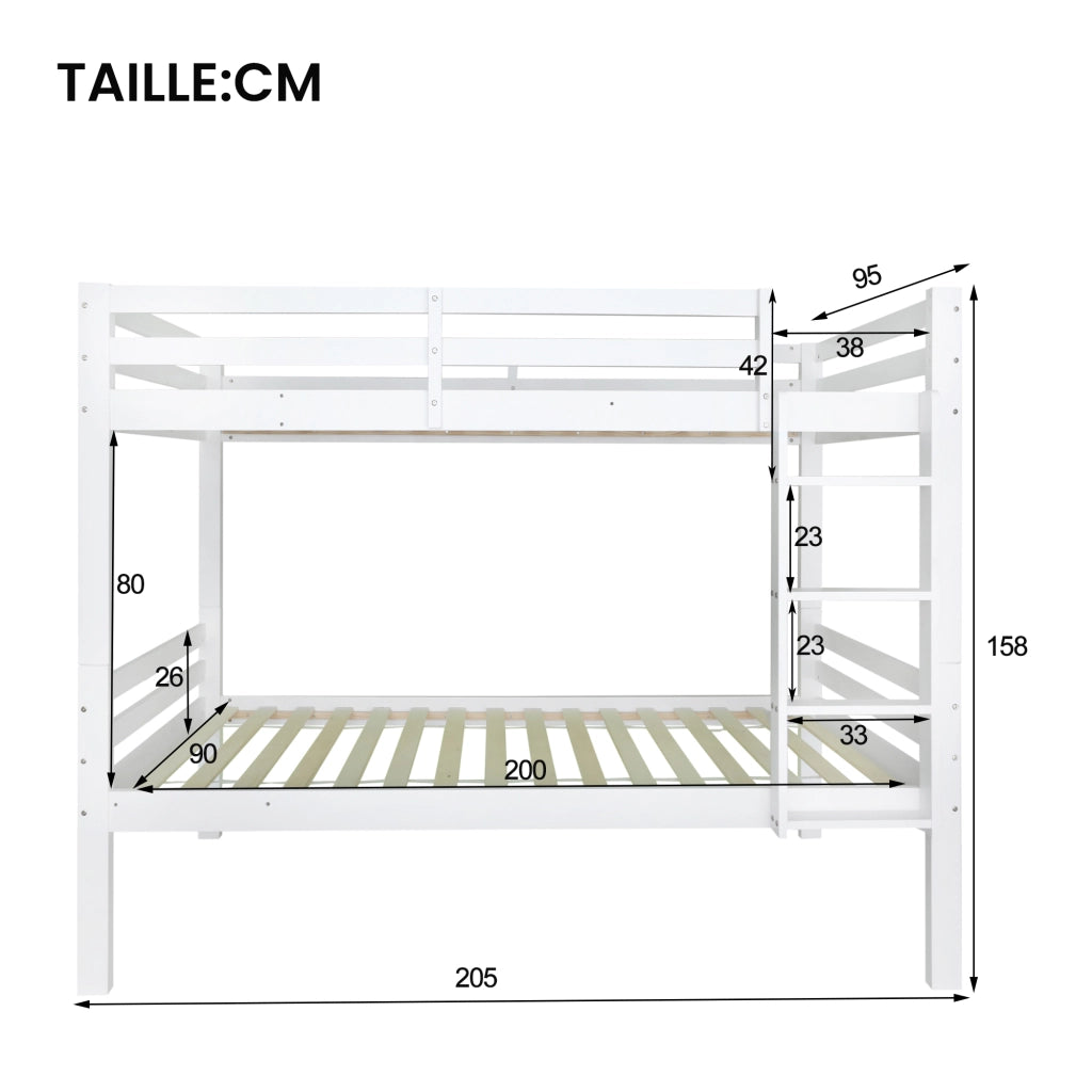 OKWISH Letto a Castello 90×200 cm, Letto Singolo 2 Posti con Scala ad Angolo, Sponda di Sicurezza e Separabile, senza Materasso, Bianco