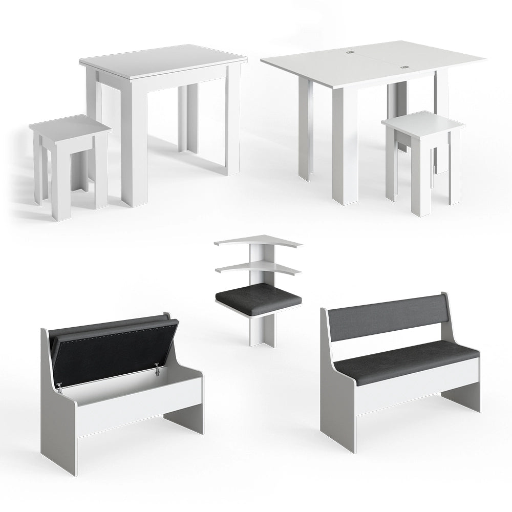 Vicco Gruppo panca ad angolo Bianco 150 x 41.5 cm con tavolo
