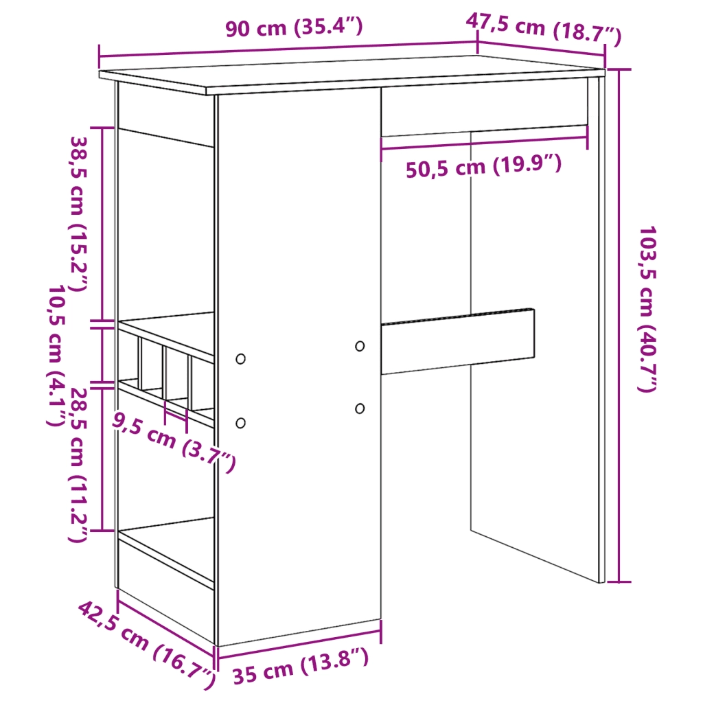 Tavolo Bar con Rastrelliera Rovere 90x47,5x103,5 cm Multistrato 854345