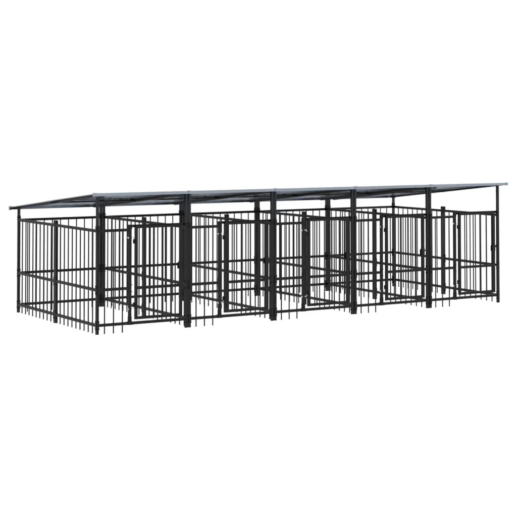 Cuccia gabbia per animali da esterno pac con tetto per cani in acciaio 9,38 m² nero 02_0041774